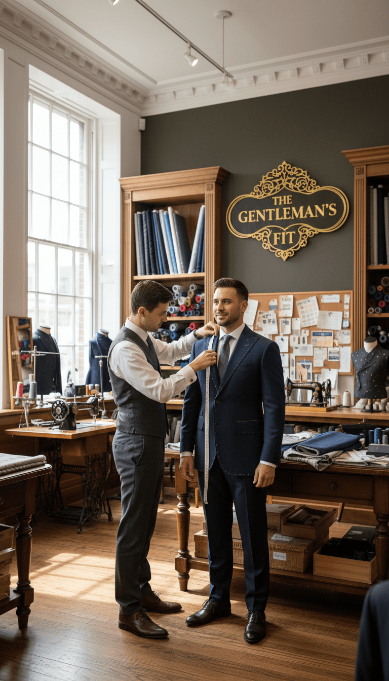 Tailor measuring a customer's uniform for a precise fit