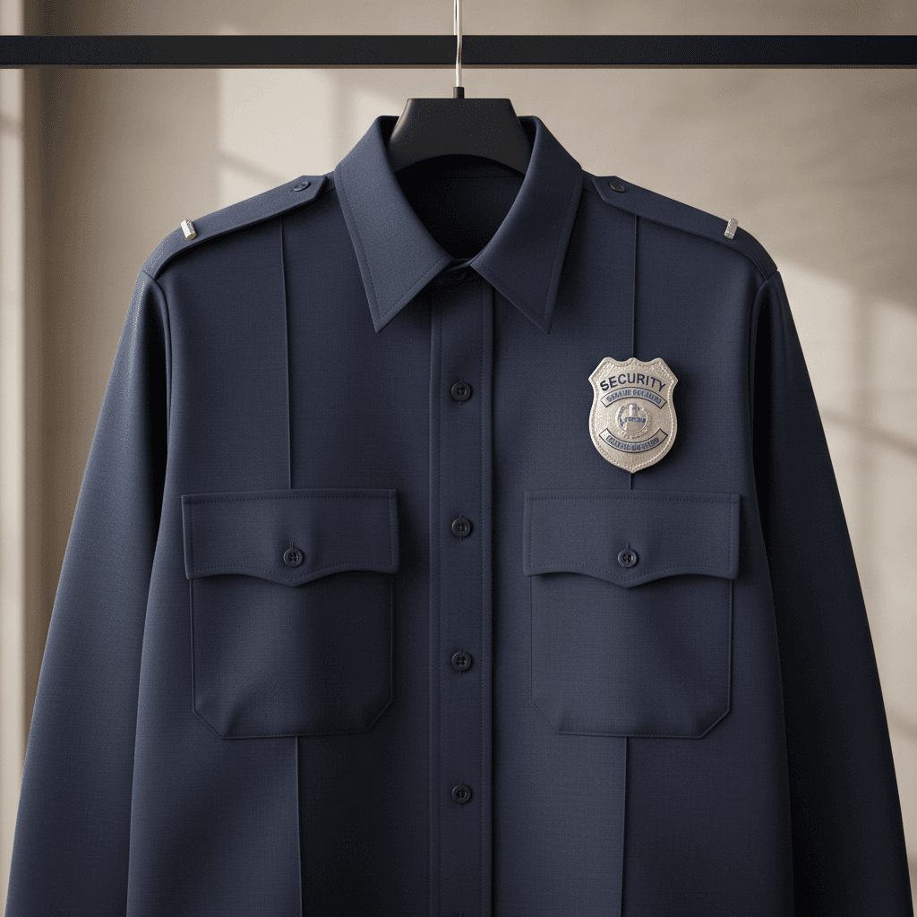Security uniform shirt with badge and epaulettes