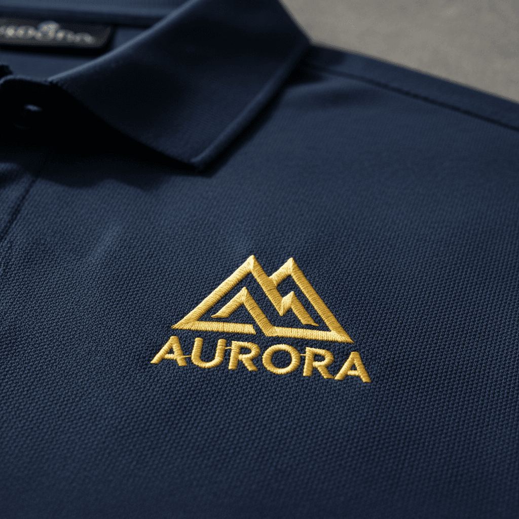 Embroidered company logo on a corporate uniform shirt