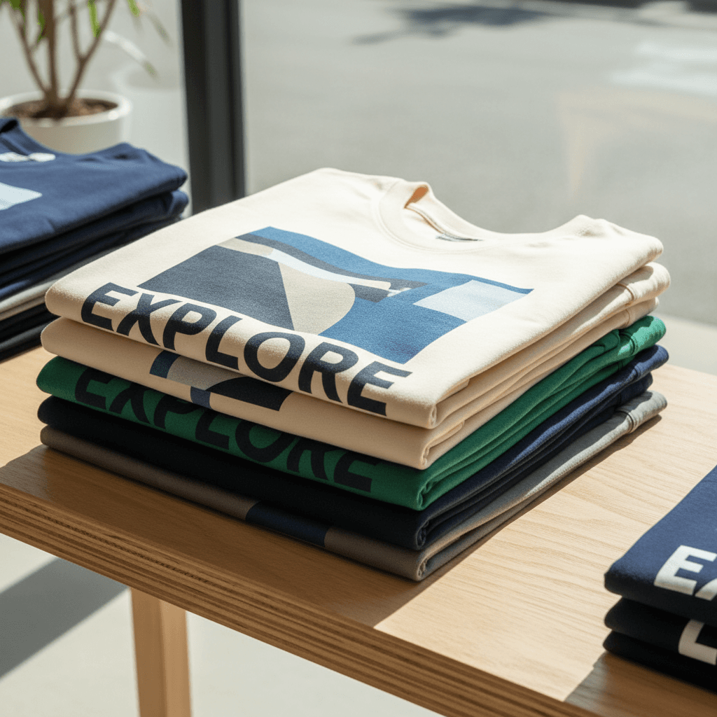Stack of folded polo shirts in different colors